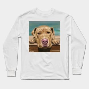 A Painting of a Red Nose Pit Bull Taking a Nap and Sunbath Long Sleeve T-Shirt